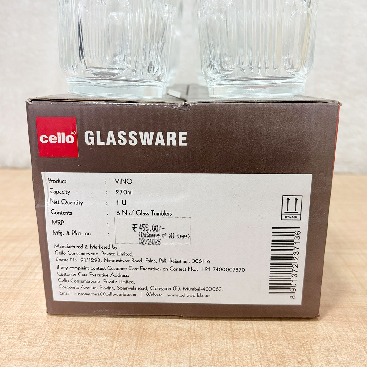 AM6619 Cello Vino P-Series Glass Tumbler Set, 270ml (Pack of 6)