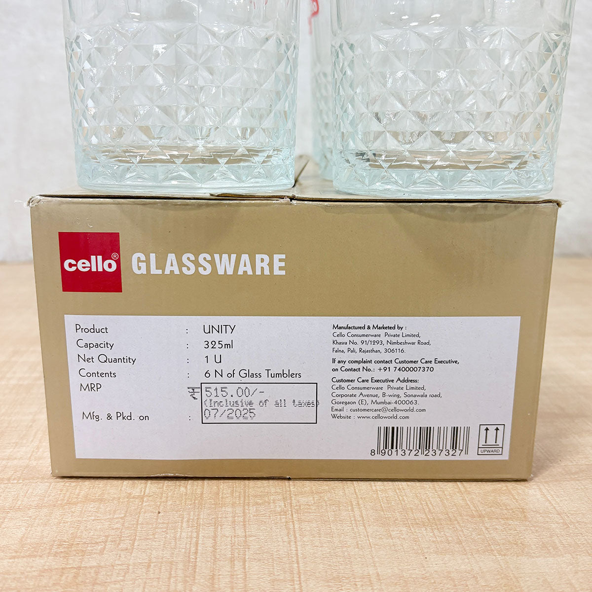 AM6586 Cello Unity K-Series Glass Tumbler Set, 325ml (Set of 6)