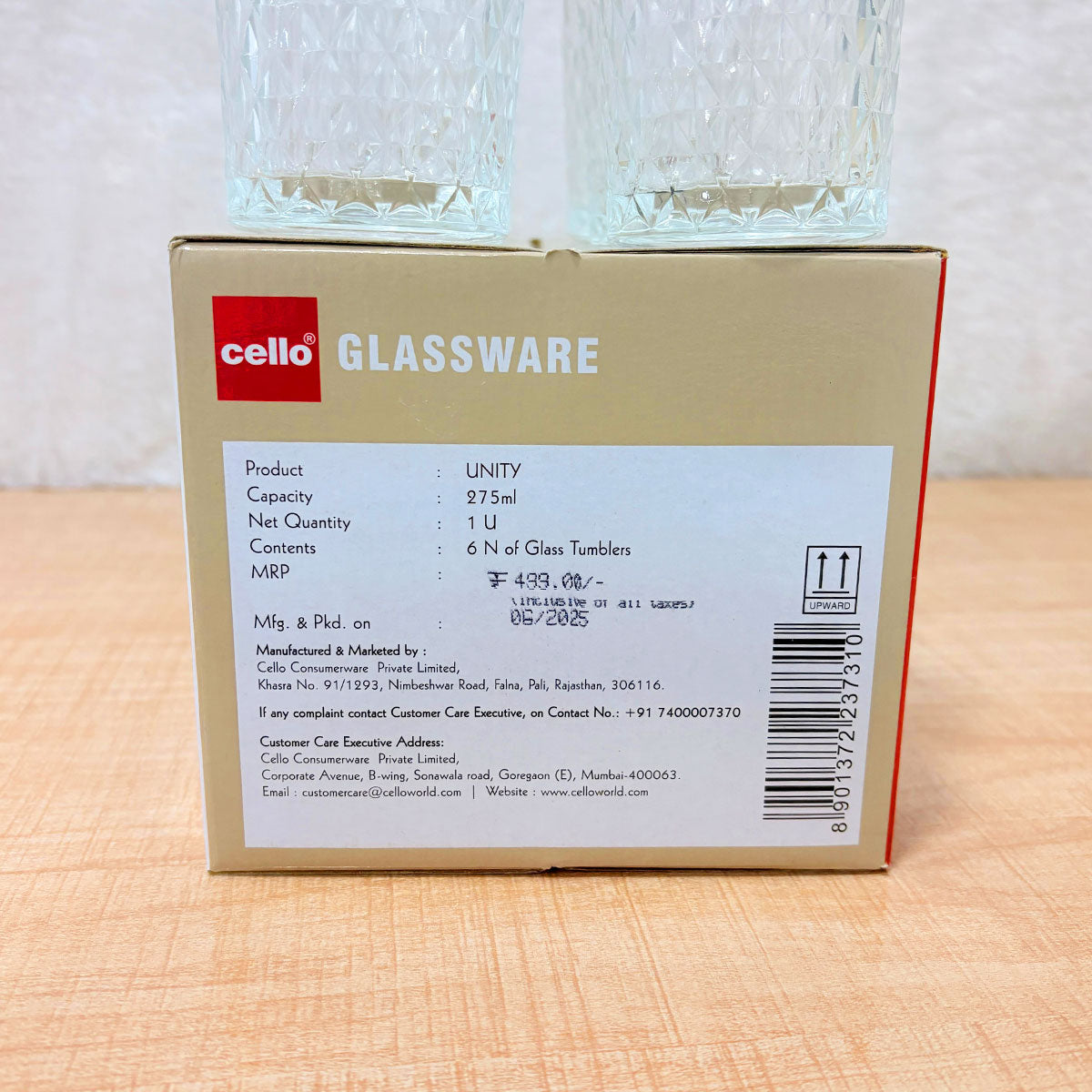 AM6570 Cello Unity K-Series Glass Tumbler Set (275ml, Set of 6)