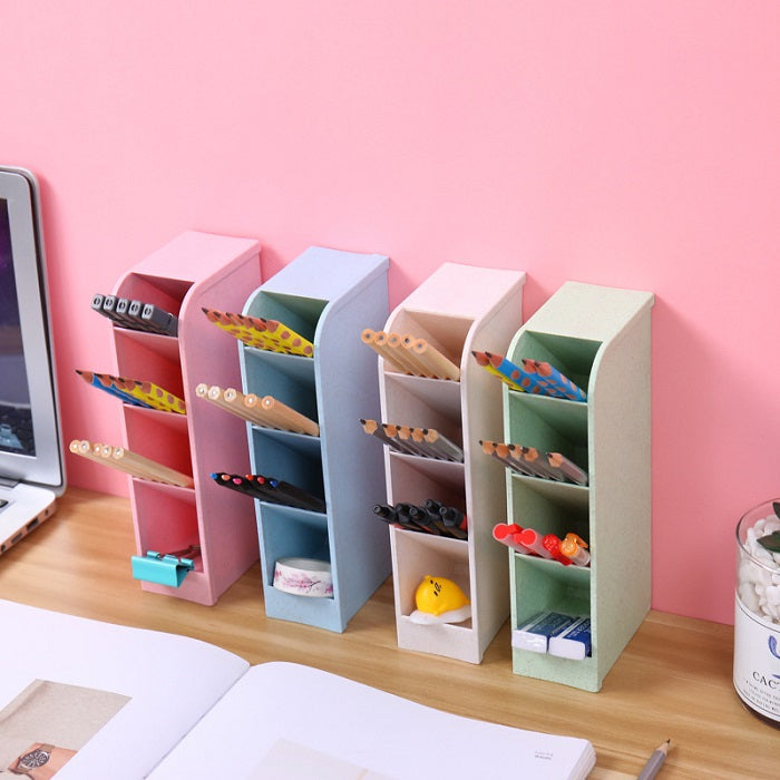AM6868 Multi-Purpose 4-Slot Plastic Desk Organizer and Pen Stand