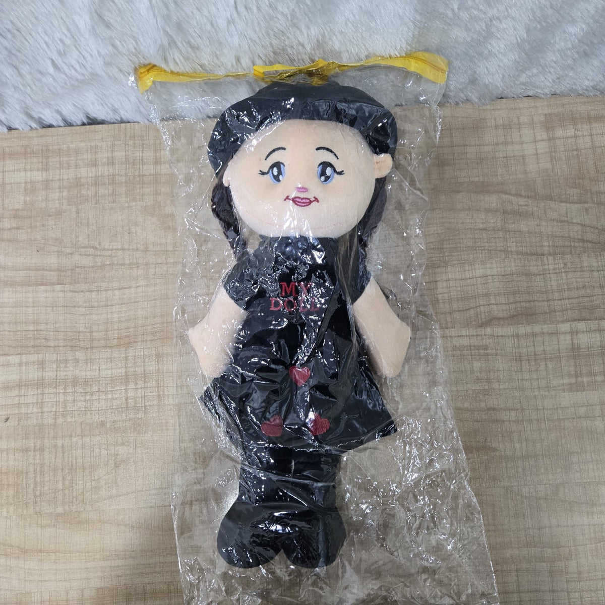 AM6969 Black Stuffed Plush Doll with "MY DOLL" Embroidery and Hat