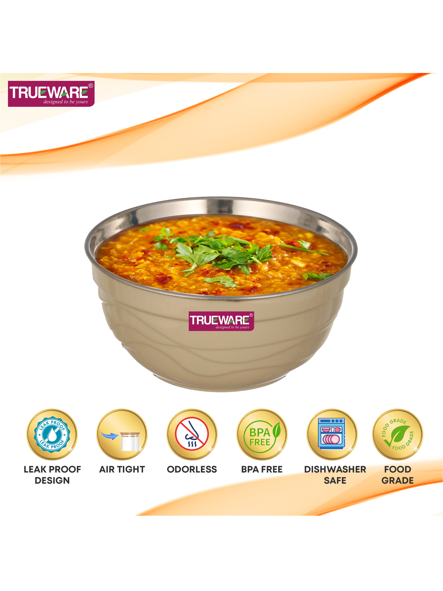 AM2418 Trueware Ultimate Microwave safe Stainless Steel Plastic Serving Bowl Small 1000ml