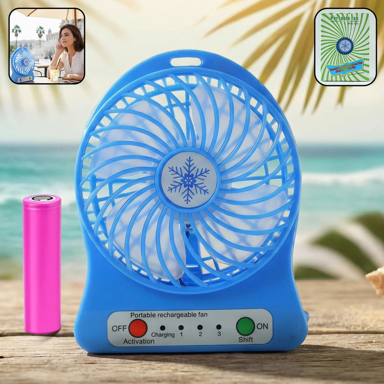 17707 Portable Rechargeable Mini Table Fan With LED Light And Battery (1 Pc)