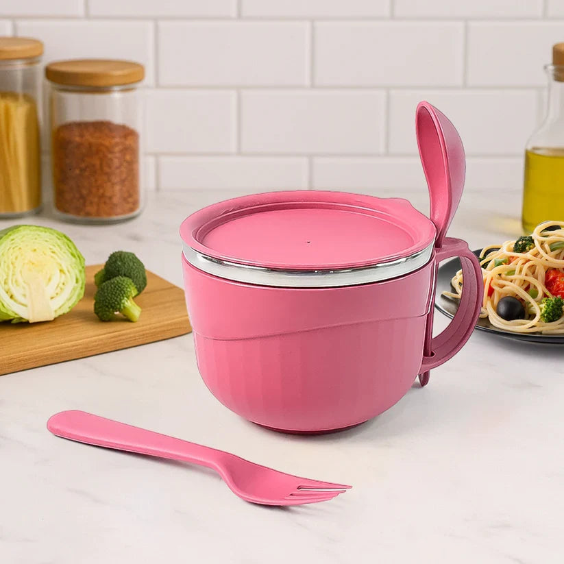 10657 Apex Premium 700 ML Multipurpose Noodle Bowl with Handle, Lid and Fork by Apex