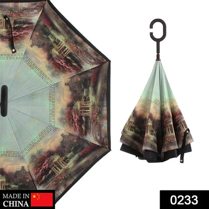 0233 PRINTED TRAVEL WINDPROOF UMBRELLA (REVERSE UMBRELLA)