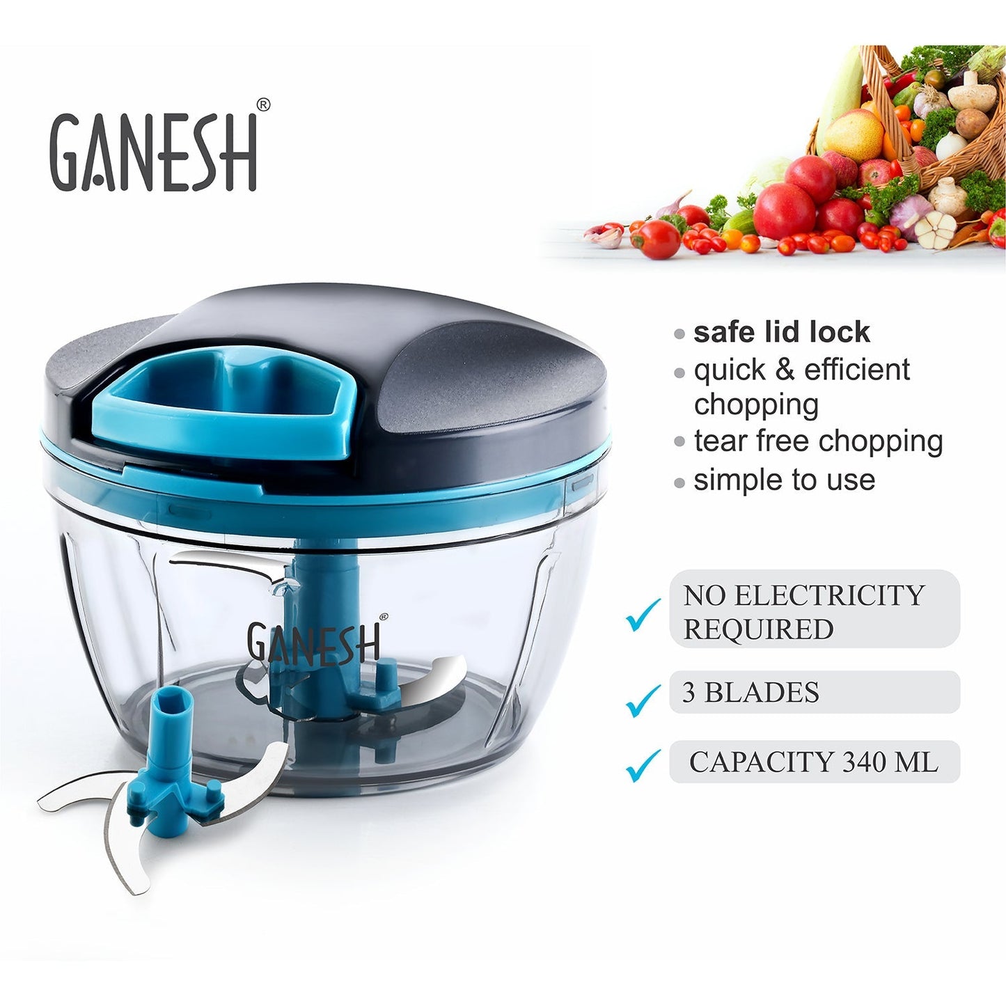 AM7281 Ganesh Wonder Chopper – 470ml with Steel Blades