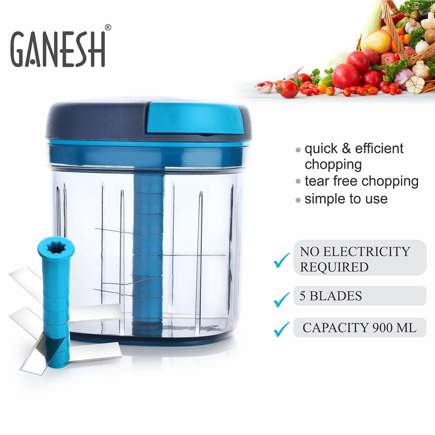 AM7282 Ganesh Master Chopper – 900ml Manual Vegetable & Fruit Chopper