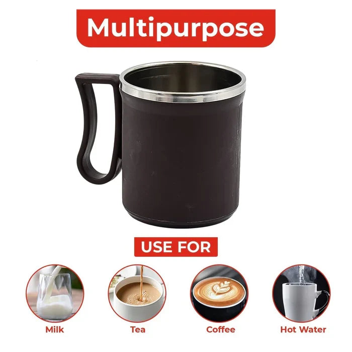 10100 Coffee Mug With Lid And Handle-Plastic Covered Stainless Steel Mug (Random Color, Approx 200 ML)