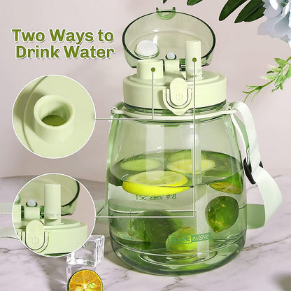 TM0271 Insulated Water Bottle Portable Water Bottle With Strap, Sticker and Straw Cute Outdoor Sports Bottle For Water Travel Drinkware Jug Travel Water Bottle large Capacity Water Jug, Gym / Kid / Outdoor Sport / Campus, Fashionable (1300 ML Approx)
