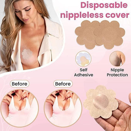AM7310 Boob Tape with 10 Pairs Nipple Cover Cotton Wide Thin Breast Tape - Women's & Girl's Breast Lift Booby Tape - Push Up & Lifting Tape - Suitable for All Breast Types - Breast Lift Bra Tape - Bob Tape for Natural Breast Lift (1 Pc 5 Meters)