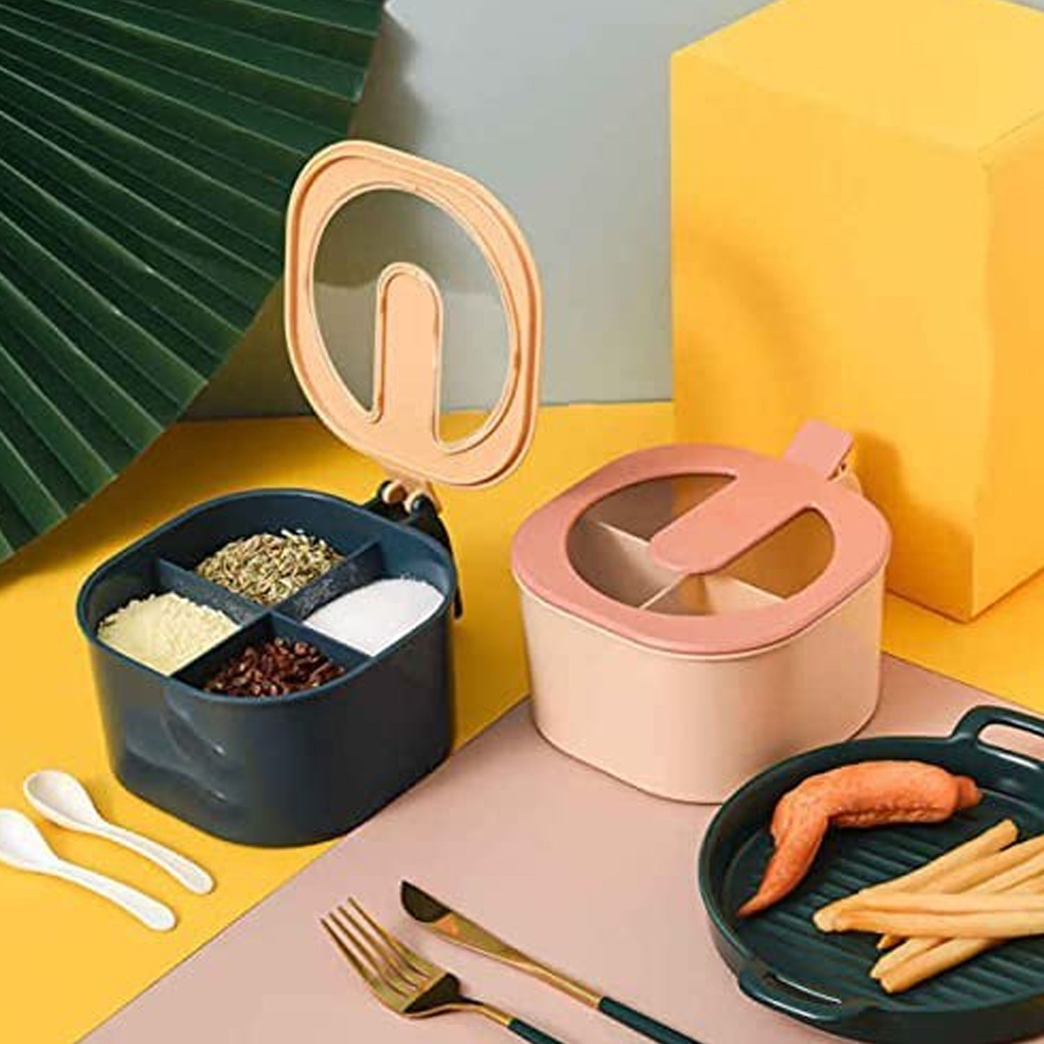 2678 4 Section Fancy Masala Box and fancy masala container used for storing various types of masalas including in kitchen purposes. freeshipping - DeoDap