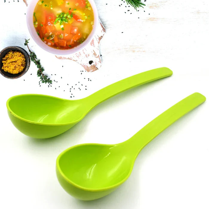 AM7699 Plastic Spoon Kitchen Multipurpose Serving Ladle for Frying, Serving, Turner, Curry Ladle, Serving Rice, Spoon Used While Eating and Serving Food Stuffs Etc (2 Pcs Set / 10 Inch)