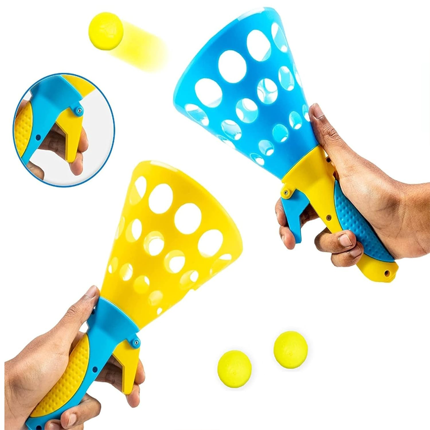 AM6430 Click and Catch Twin Ball Launcher Game with 3 Balls Indoor Outdoor Toy Set