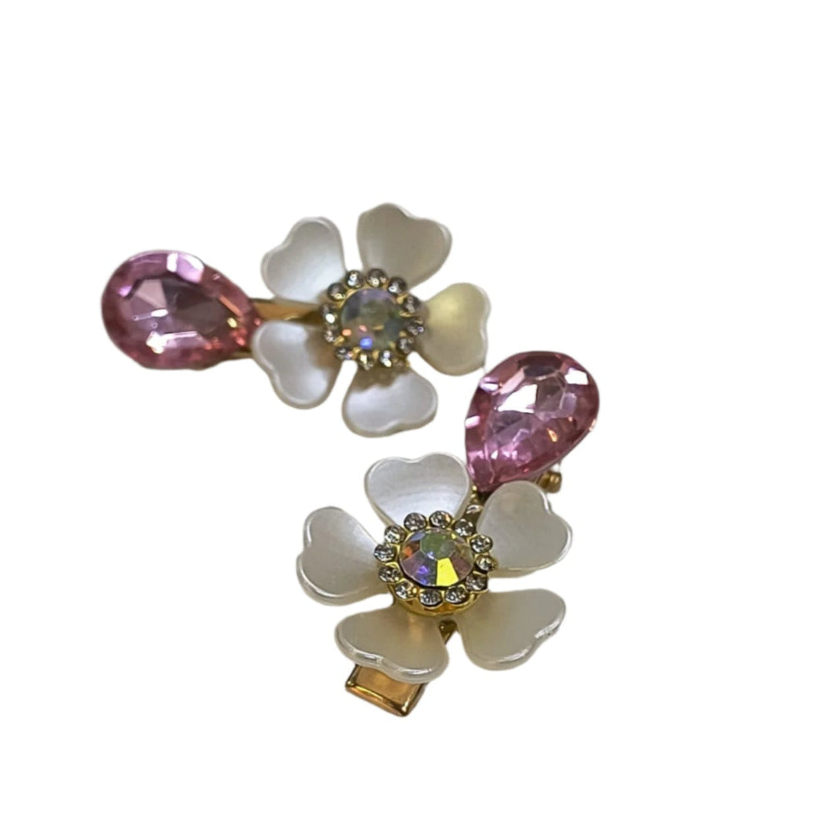 AM5427 Small Hair clips with Flower and Dimond Design (Pack of 1 Pair)