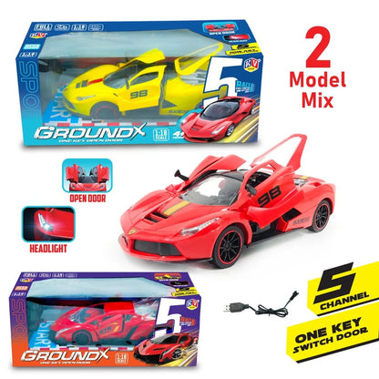 A06485 GroundX 1:18 Scale 5-Channel Remote Control Sports Car with One-Key Automatic Open Door Function