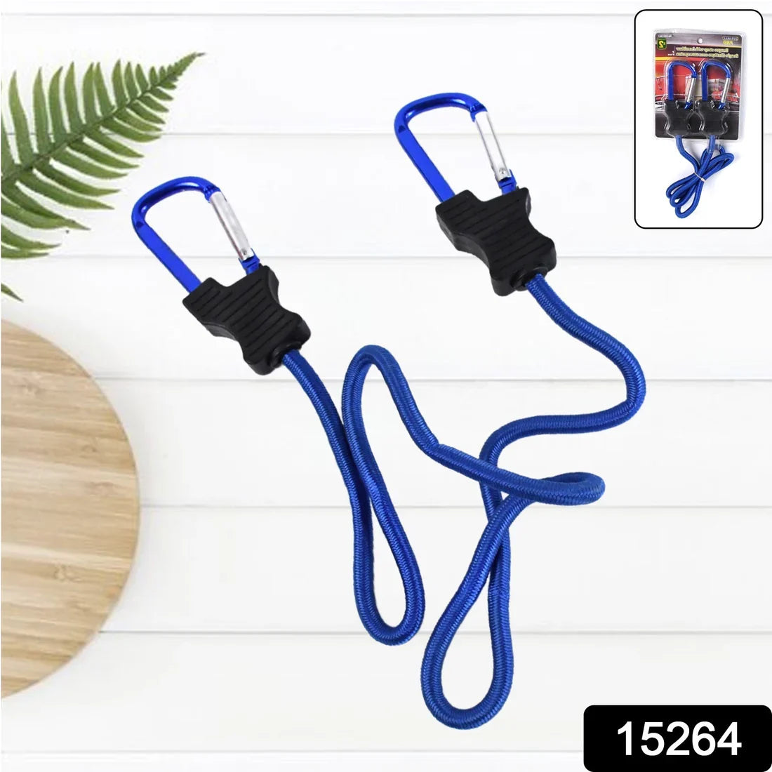 15264 Carabiner Bungee Cords with Hook Tie Downs Luggage Strap Carrying Bag Secure (1 Pc / Mix Color)