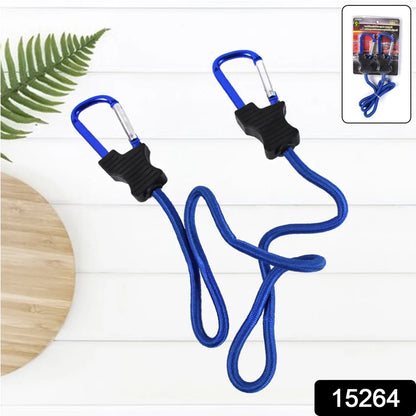 15264 Carabiner Bungee Cords with Hook Tie Downs Luggage Strap Carrying Bag Secure (1 Pc / Mix Color)
