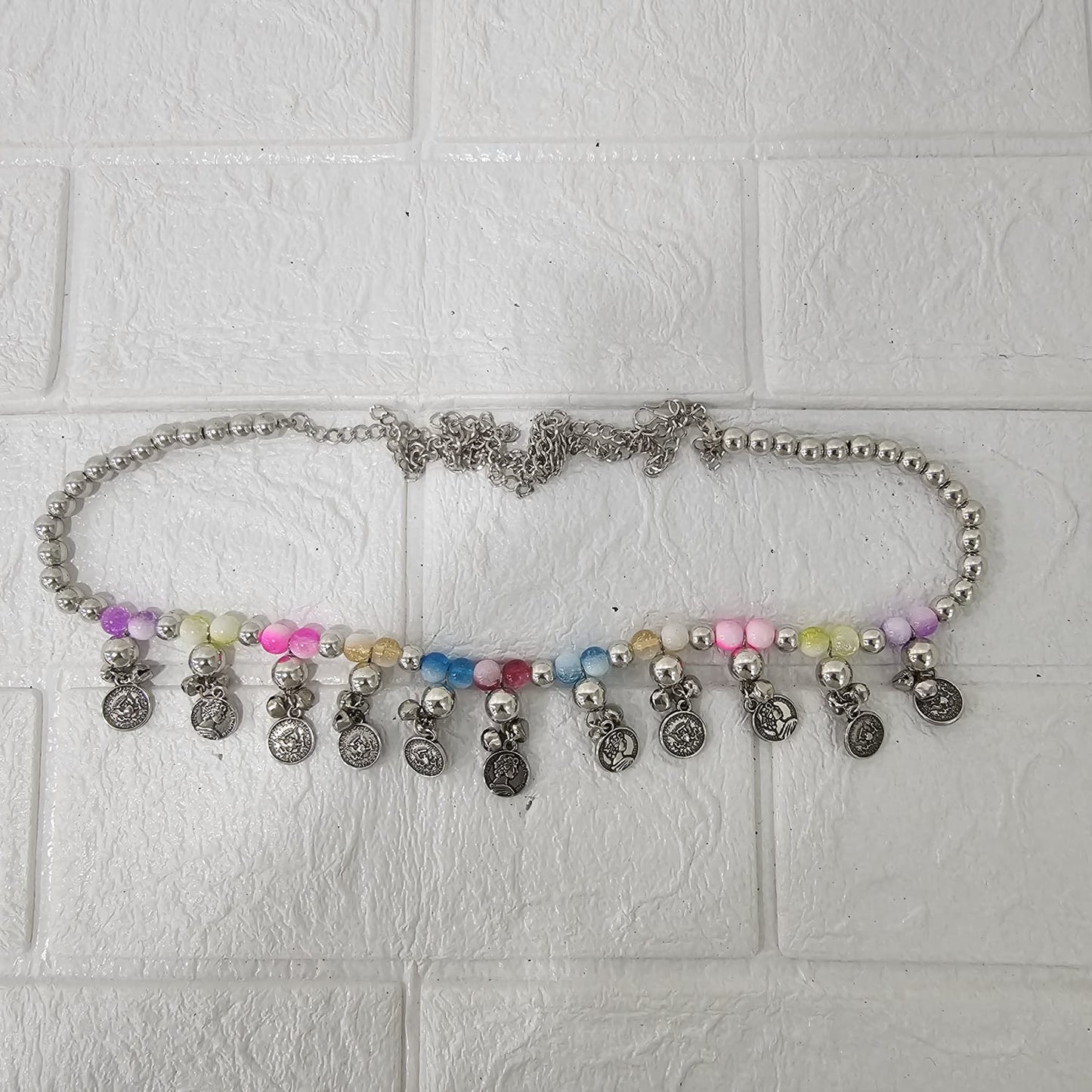 Di0046 Oxidized Silver Dangler Kamarbandh with Colorful Beads and Cowrie Shells (Multidesign)