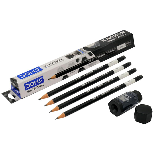 AM6064 DOMS Karbon Eraser Tipped Super Dark Pencil Pack of 1 (10 Pencils)