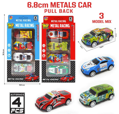 A06631 6.8cm Die-Cast Metal Pull-Back Racing Car Toy Set (4 Pcs Pack, Mixed Models) (Item No : 1103)
