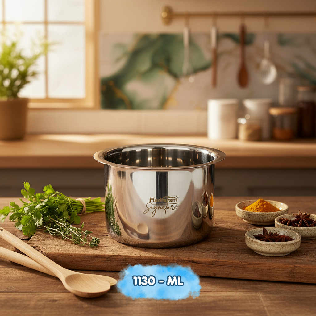 AM7579 Madhuram Signature Premium Stainless Steel Deep Container (1130 ml, 10x12x12 cm)