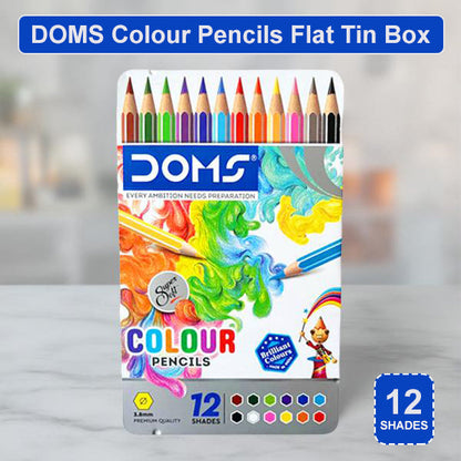 AM5038 Doms 12 Shades Super Soft Color Pencils Flat Tin Box , 7204