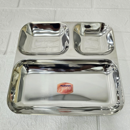 AM6013 Madhuram Stainless Steel 3 Compartment Mess Plate
