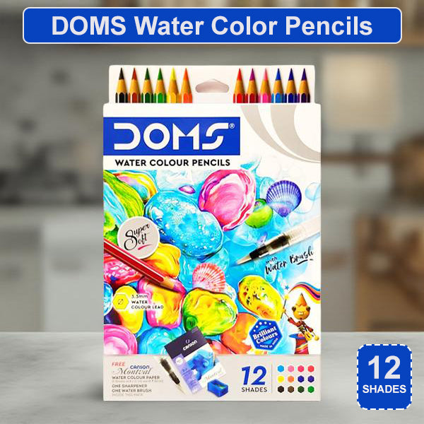 AM5041 Doms Super Soft Hexagonal Pre-Sharpened Water Soluble Colour Pencils 12 Shades 8392