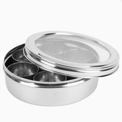 AM6005 Stainless Steel Spice Box with Glass Lid & Spoon – 7 Spice Containers
