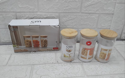 AM3727 Borosilicate Round Containers With Airtight Bamboo Wooden Lids