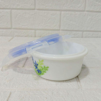 Di0239 Cello Small Marbelow Storage Bowl Set - 2-Piece White Glass Bowls with Floral Print & Airtight Lids