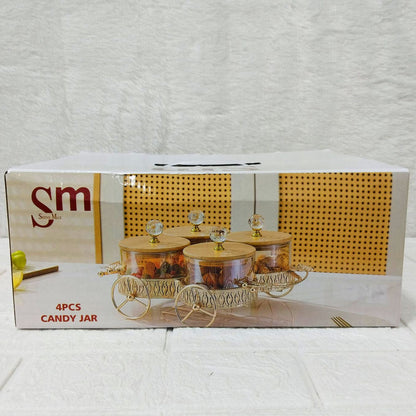 AM6271 Luxury Candy Jar Set 4 Pcs With Golden Cart Stand