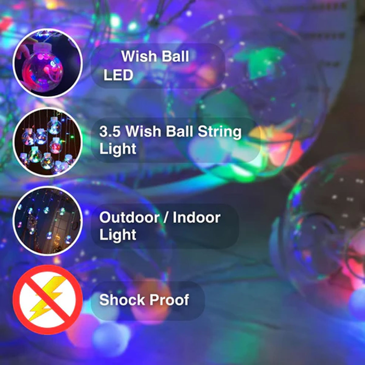 Di0072 12 Ball String LED Lights with Flashing Modes Decoration 6x6 (Multicolour)