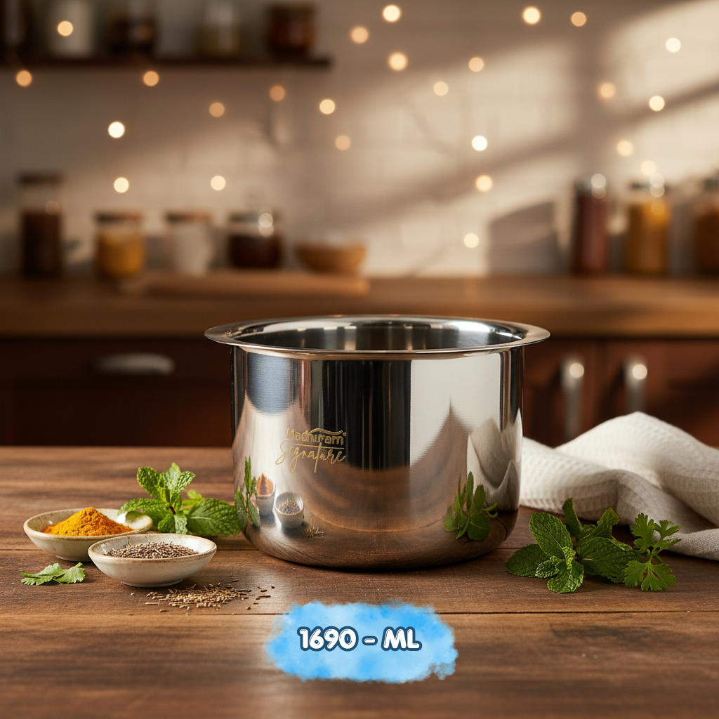 AM7581 Madhuram Signature Premium Stainless Steel Deep Container (1690 ml, 11x14x14 cm)