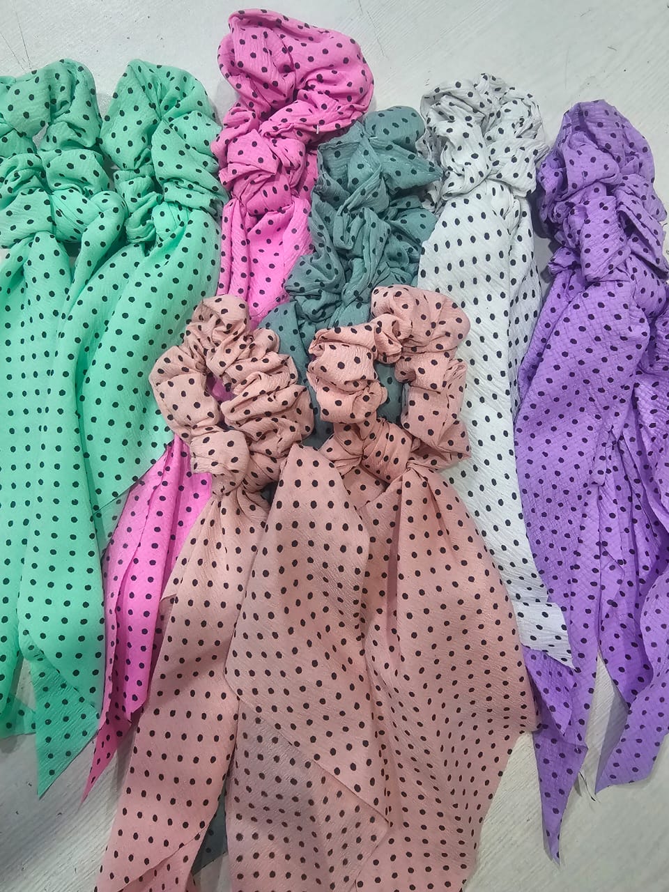 AM1040 Premium Polka Dots Hair Scarf Scrunchies, Elastic Hair Ties for Woman Girl 1 Pieces