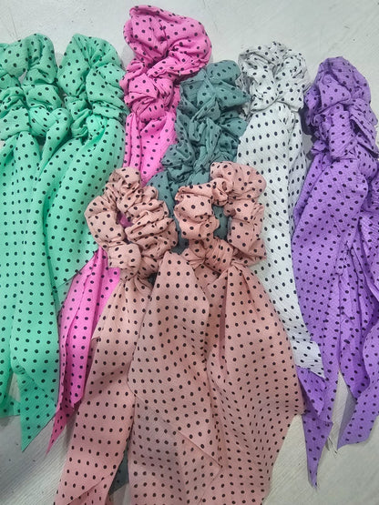 AM1040 Premium Polka Dots Hair Scarf Scrunchies, Elastic Hair Ties for Woman Girl 1 Pieces