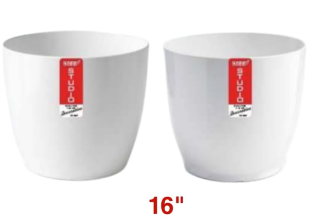 A06542 16-Inch Premium White Plastic Planter Pot (Pack of 1)