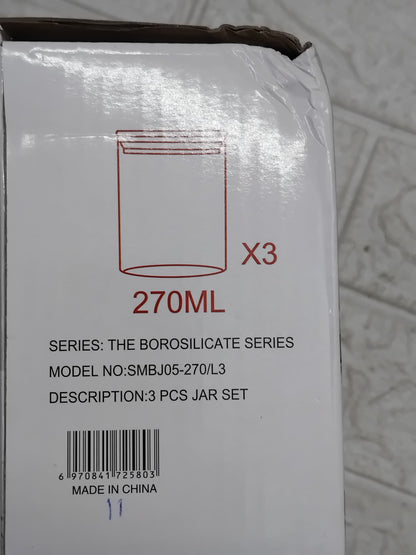 AM3728 Shine Max Glass 270ml Storage Containers with Airtight Wooden Lid Set of 3