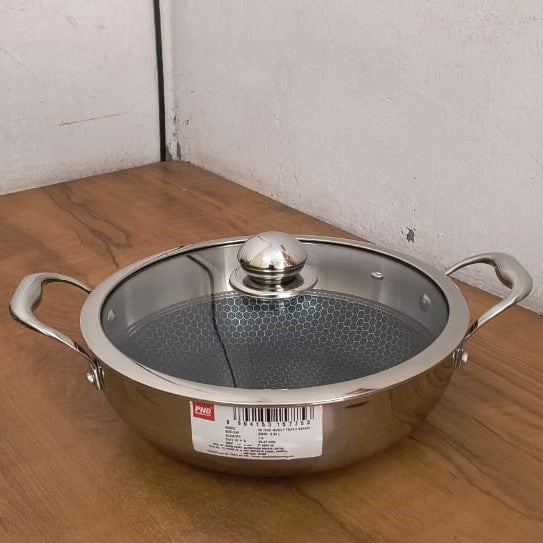 AM3934 PNB Kitchenmate Triply Karahi With Glass Lid 26cm