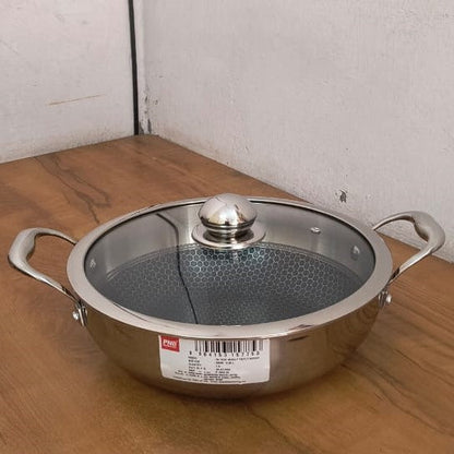 AM3934 PNB Kitchenmate Triply Karahi With Glass Lid 26cm