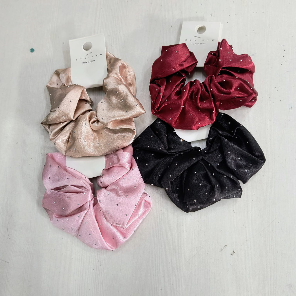 AM1286 Rhinestone Glossy Soft Satin Silk Hair Scrunchies Hair Elastic Bands 1pc