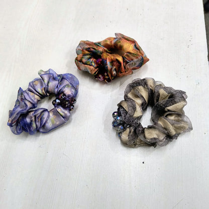 AM1297 Printed Crystal Hair band Elastic Rubber With Multicolor Color Hair Rope For Women and Girls 1pc