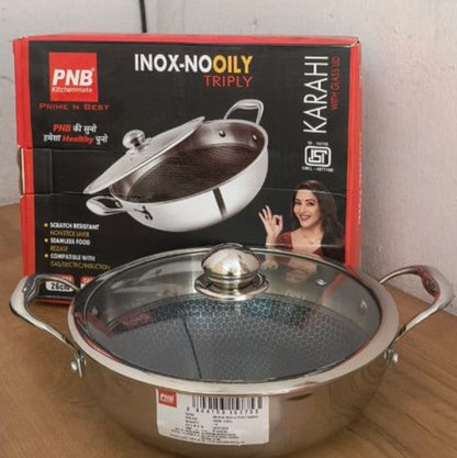 AM3934 PNB Kitchenmate Triply Karahi With Glass Lid 26cm