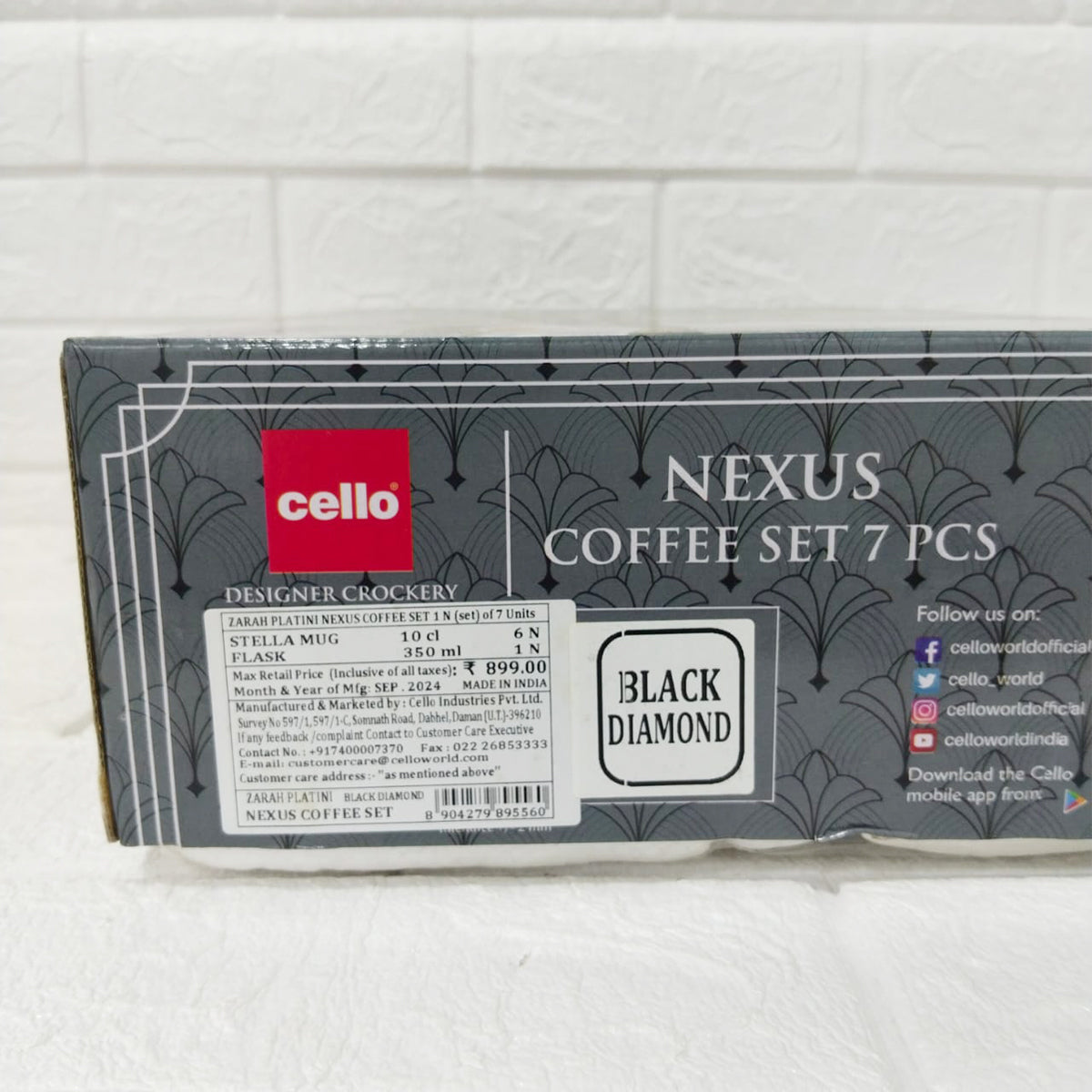 Di0209 Cello Designer Crockery Nexus Coffee Set – 7 Pieces (Black Diamond)