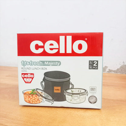 AM5459 Cello Majesty Round Glass Lunch Box 400ml x 2 N with Vertical Jacket (Pack of 2Pc)