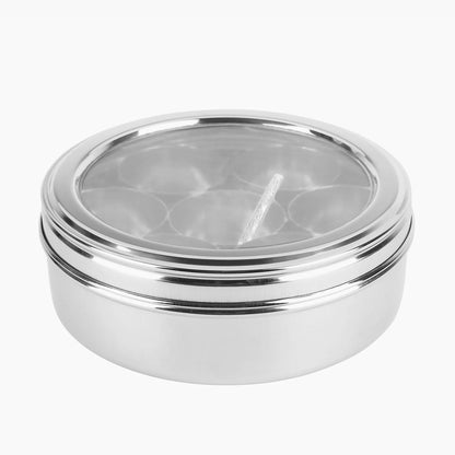 AM6005 Stainless Steel Spice Box with Glass Lid & Spoon – 7 Spice Containers