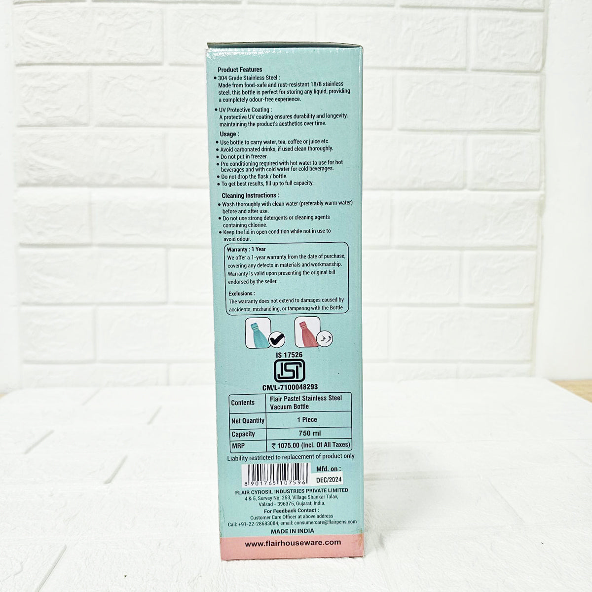 Di0026 Flair Pastel Vacuum Insulated Stainless Steel Bottle – 750ml
