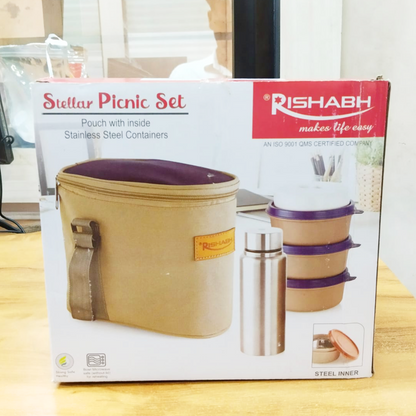 AM5654 Rishabh Stellar Picnic Set Tiffin Box - Set of 3 container, 1 bottle and Jacket