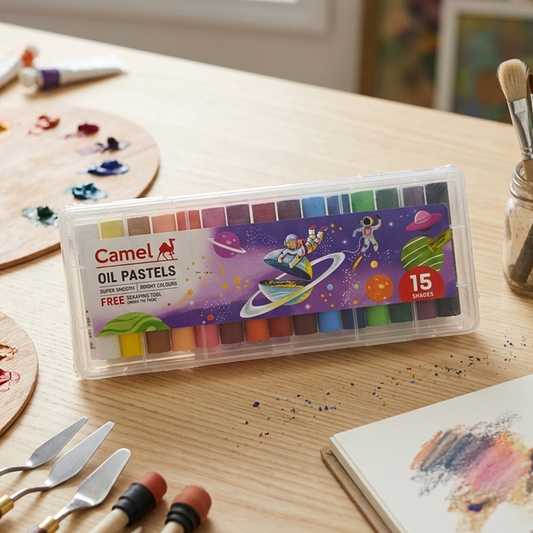 AM7196 Camel Oil Pastels Set (15 Assorted Shades) with Free Scraping Tool