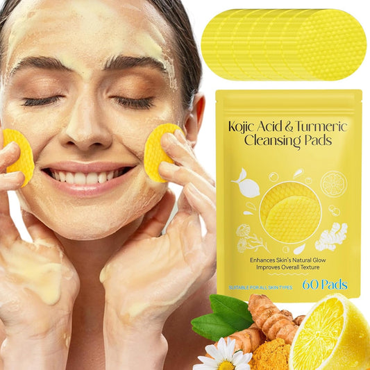 AM5417 Turmeric Kojic Acid Cleansing Pads, 60 Count Turmeric and Kojic Acid Pads, Mild and Non-irritating, Suit for All Skin Types 60 Pcs Kojic Acid Turmeric Cleansing Pads